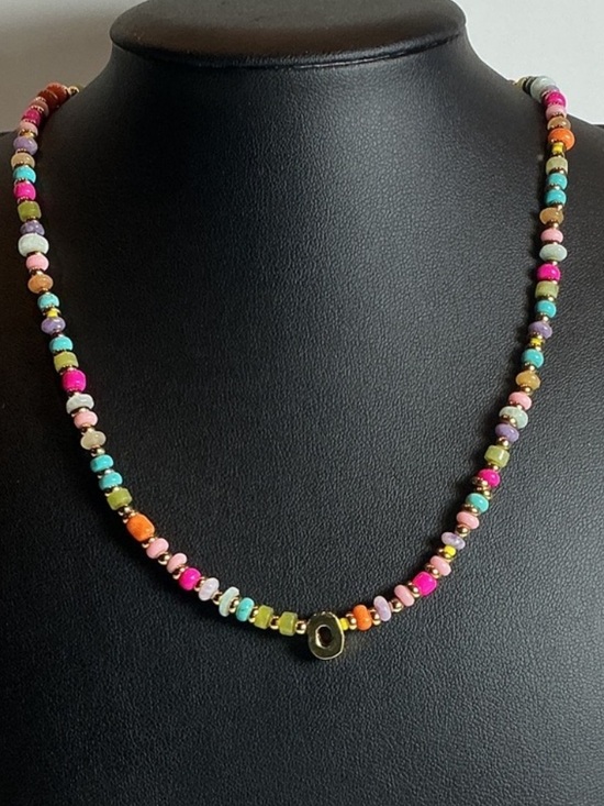 Mayamar Jewelry - ‘O’ Initial Multicolor Beaded Necklace 16” plus 3l extender